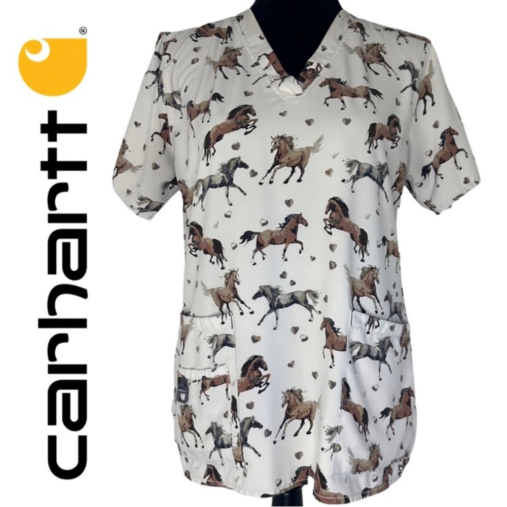 Carhartt Equestrian Horse Print Scrub Top